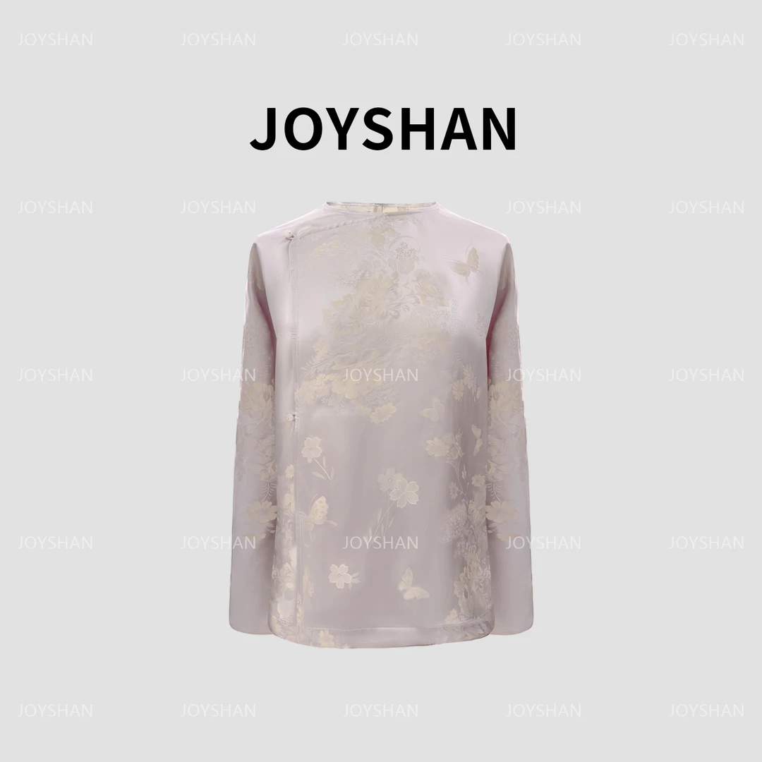 JOY SHAN-2025秋款新款浅紫色（蝶恋花）新中式斜襟修身气质款上衣