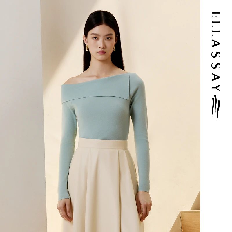 ELLASSAY歌力思2025秋季新款斜切领口设计针织衫女EWB363M02500