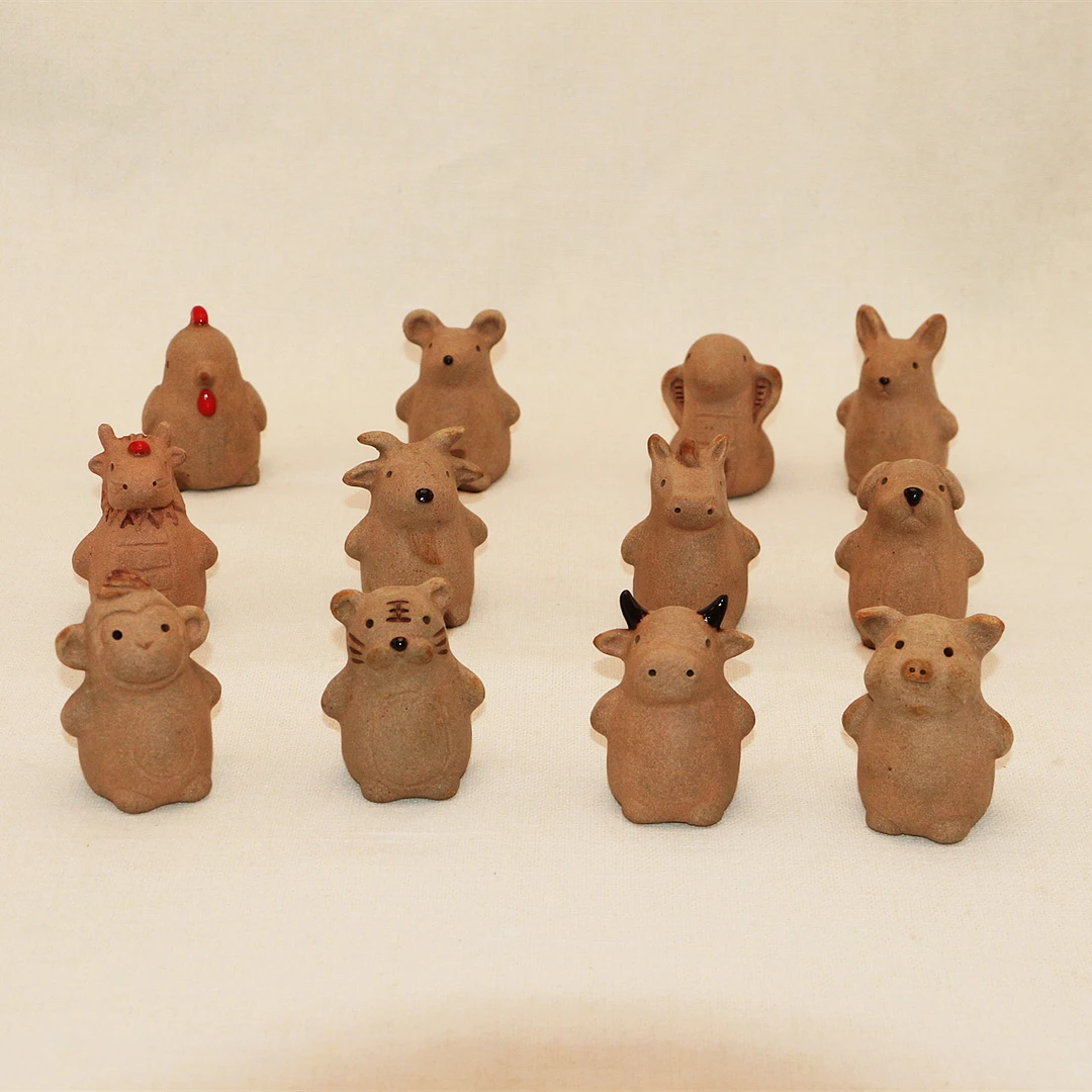 手工土陶泥 纯土生肖摆件 土生肖挂件 陶艺泥塑摆件 十二生肖泥塑