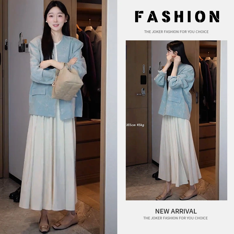 早春一整套女装2025新款韩版清冷感西装外套显瘦遮肉连衣裙两件套