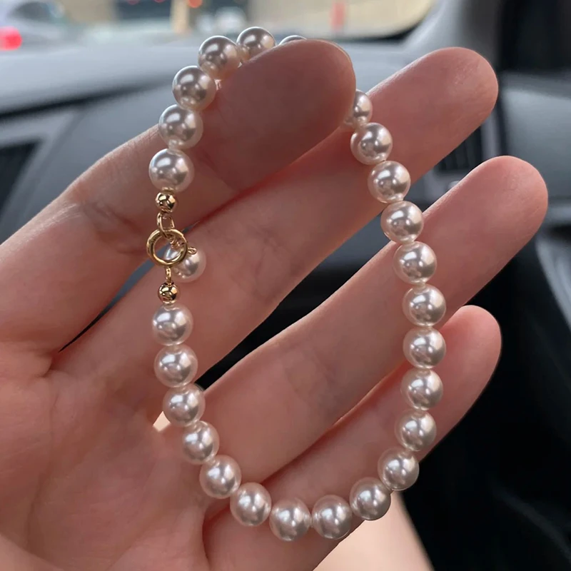 正圆极光小米珠珍珠手链4-5mm无核18k金精致时尚光泽淡水珍珠手链