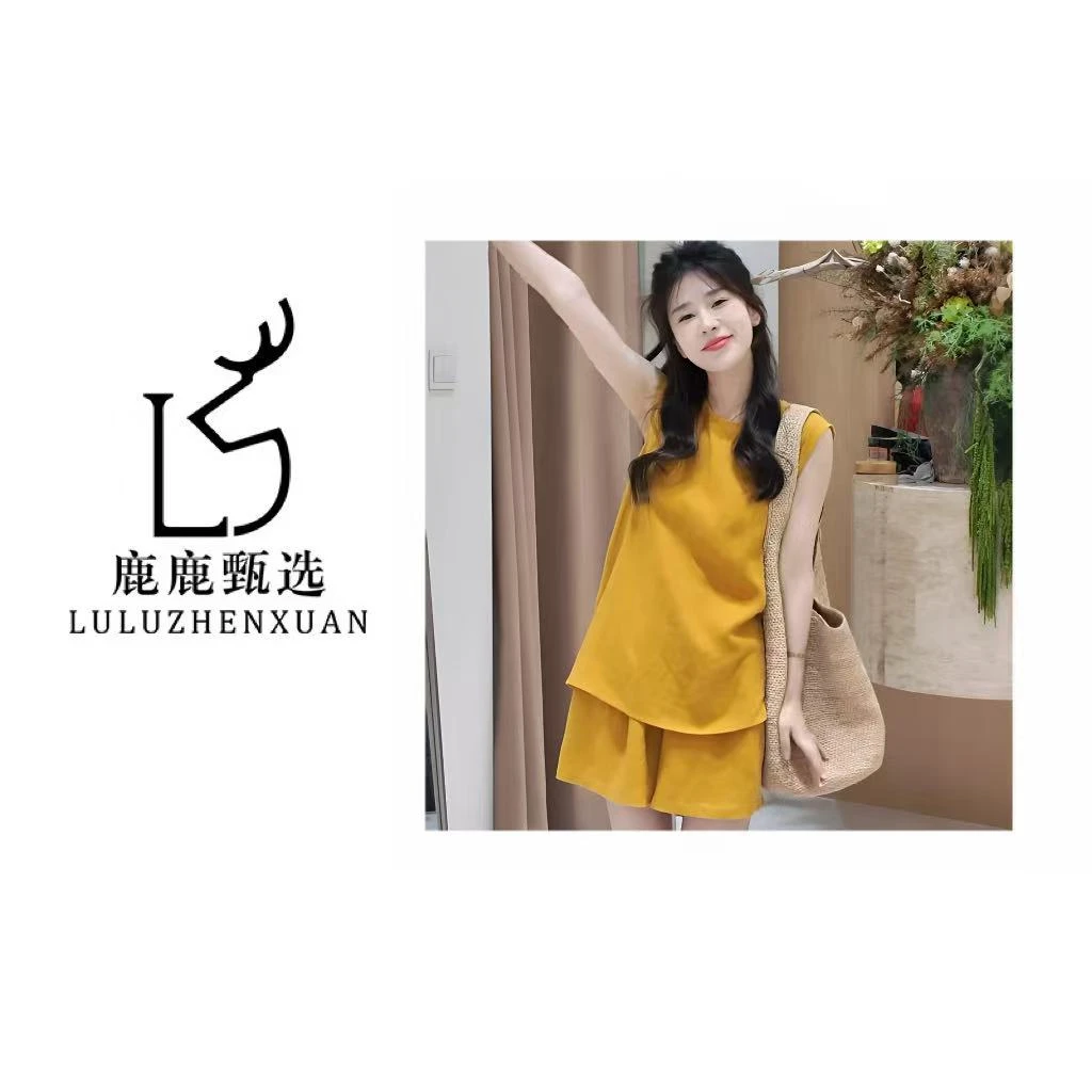 6010#夏季绝美穿搭设计感套装女新款无袖背心上衣短裤两件套