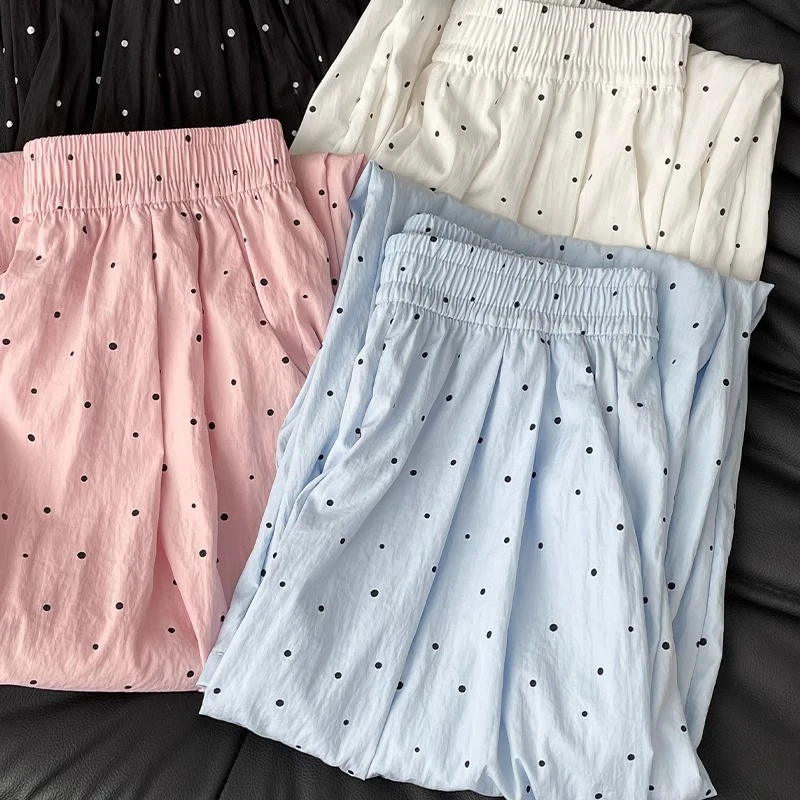 波点慵懒风阔腿裤女夏薄款2025新款休闲宽松小个子高腰垂感山本裤