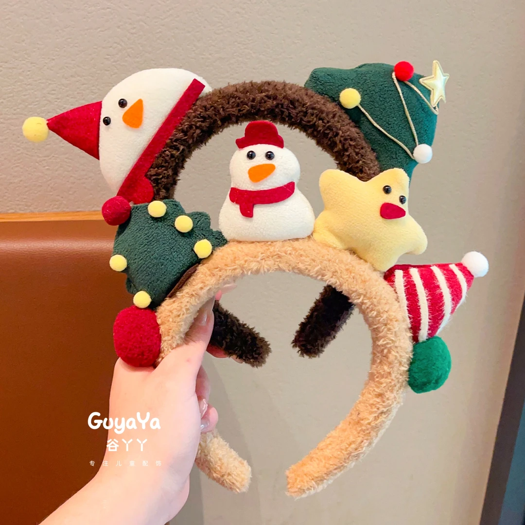 圣诞节可爱雪人毛绒发箍儿童宝宝压发不勒拍照头箍发饰女童头饰