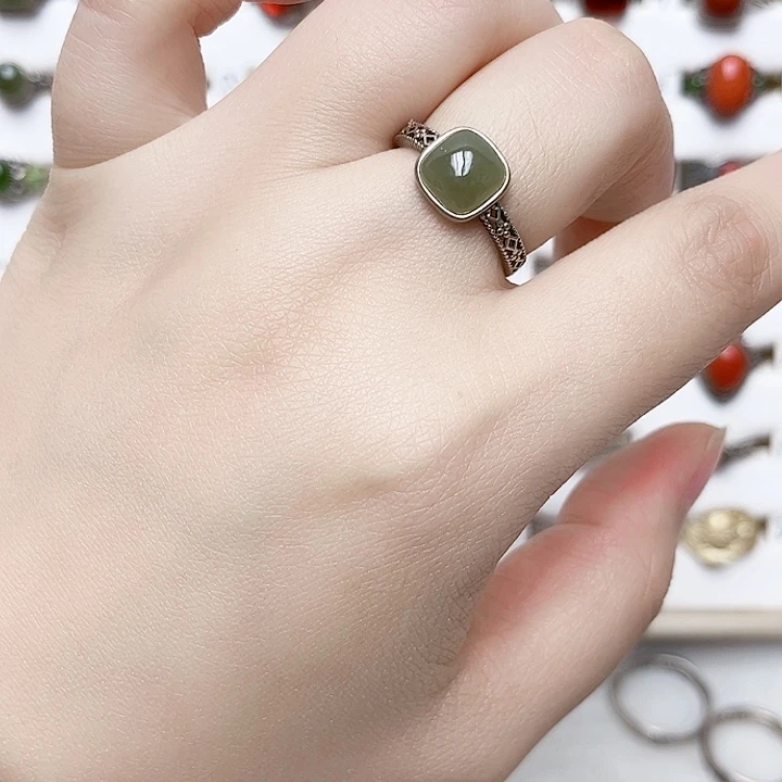 和田玉银S925镶嵌戒指