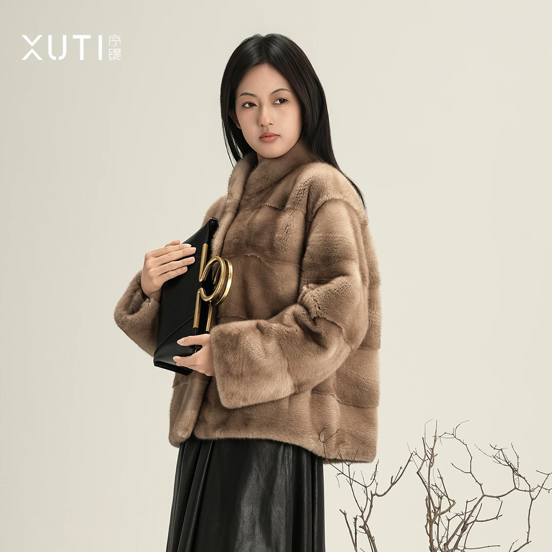 序缇『漫步巴黎』奢侈品帕斯条100%水貂外套女上衣H270-26510