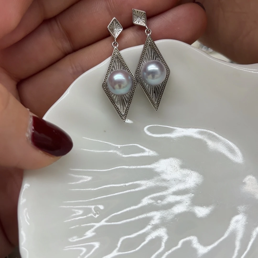 耳饰银S925镶嵌海水珍珠