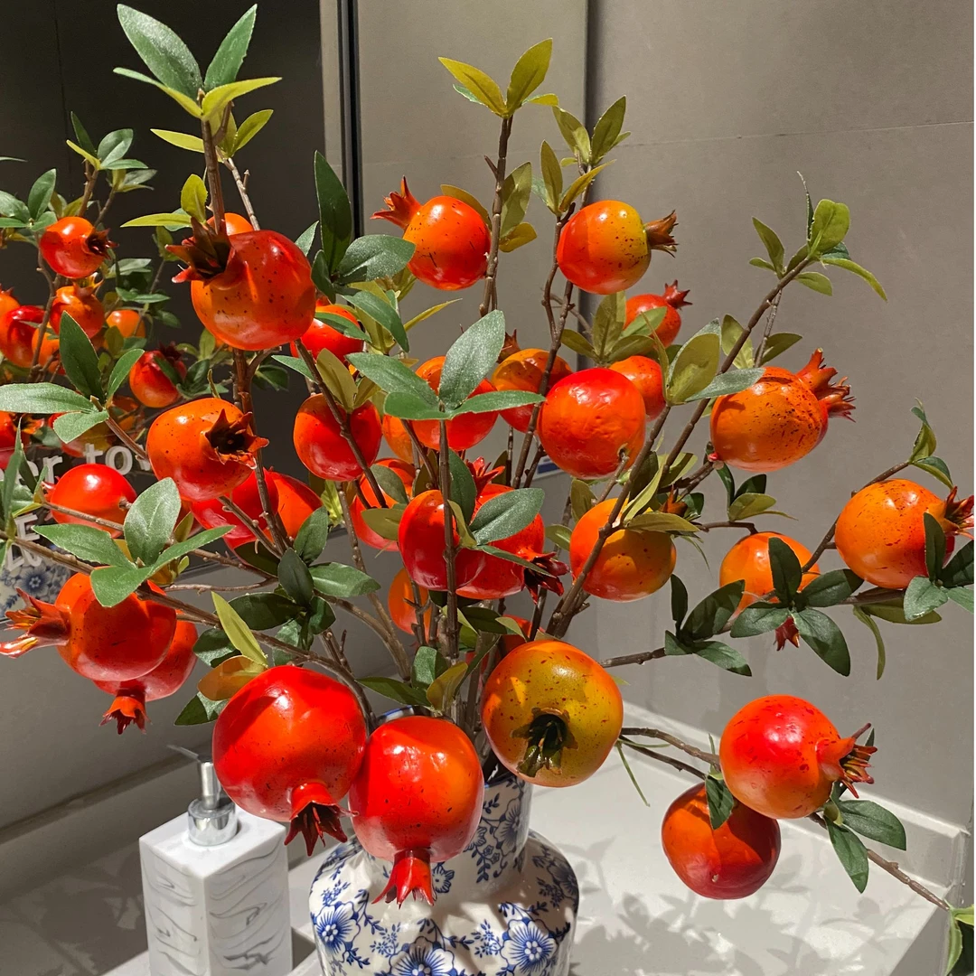 石榴果 橙红色 6果石榴果 假花 客厅花 仿真花
