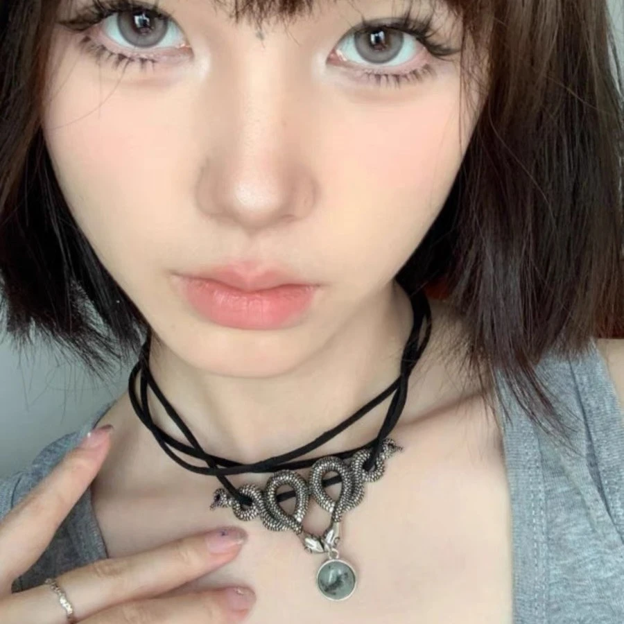 合金合成锆石项链 暗黑复古原宿哥特风多层灵蛇锁骨链亚文化摇滚c