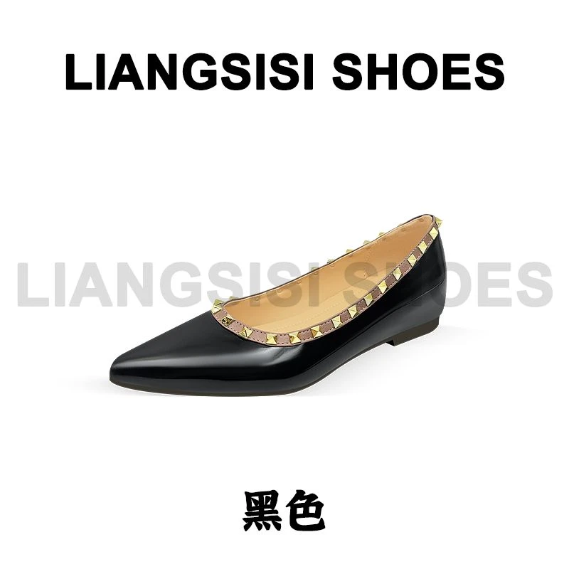 p梁思思SHOES新款一脚蹬浅口铆钉尖头单鞋-9119