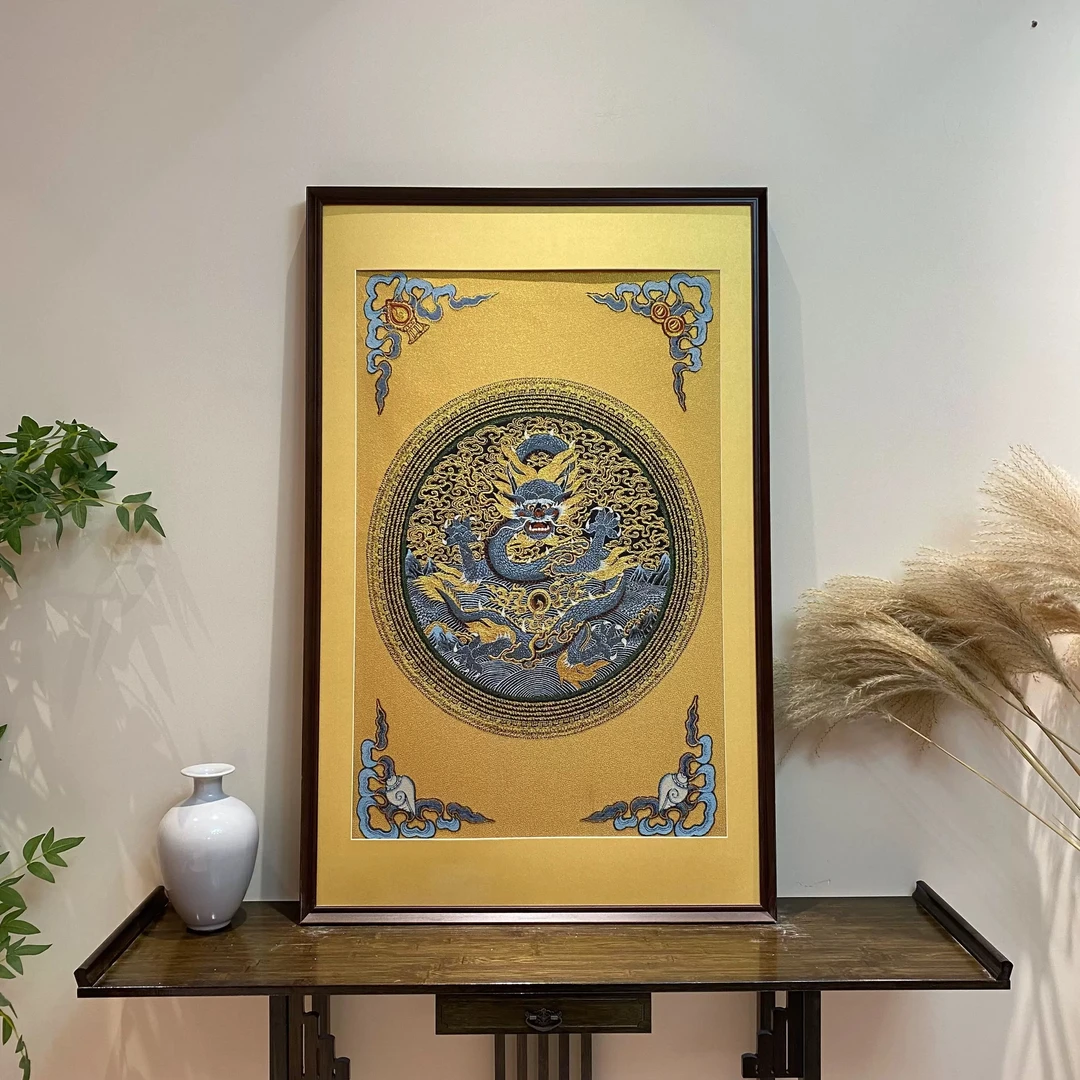刺绣祥龙唐卡茶室玄关装饰画客厅背景墙挂画沙发餐厅入户