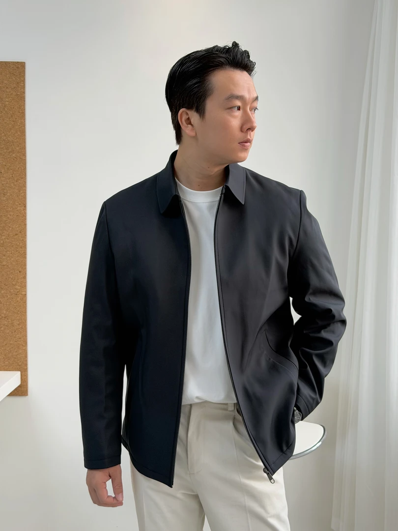 M184秋冬加厚款商务翻领行政夹克羊毛填充男简约百搭修身纯色休闲