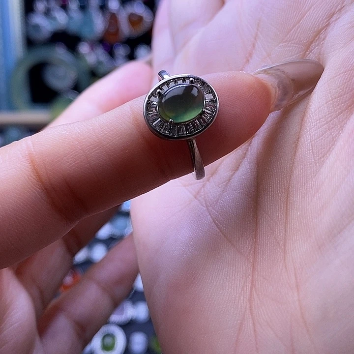 银S925镶嵌岫玉戒指