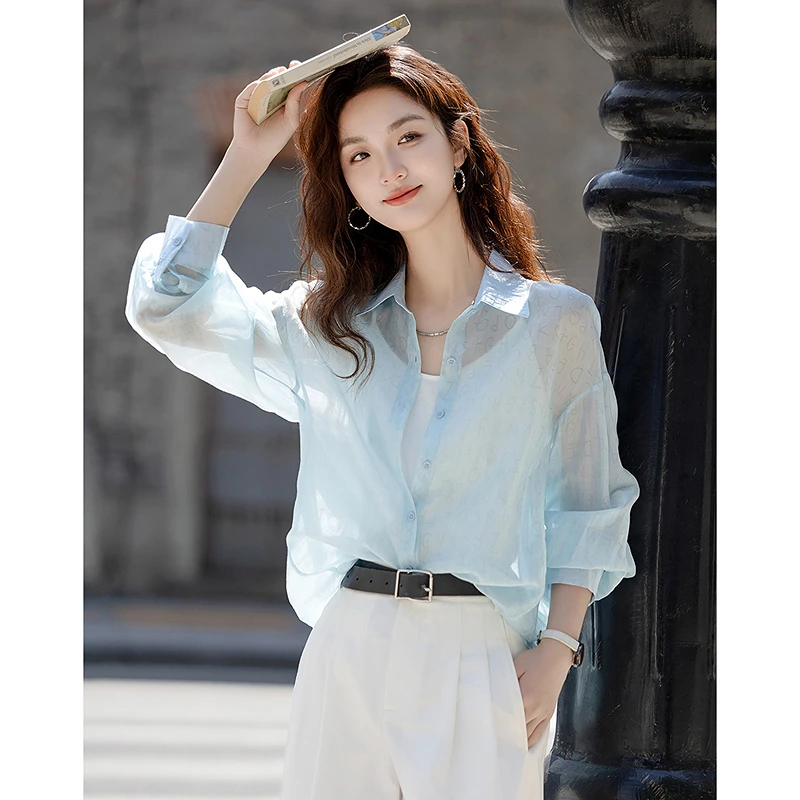 dme德·玛纳字母派对多巴胺莱赛尔渐变印花翻领衬衫轻薄