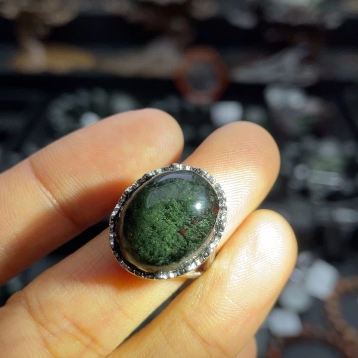 银S925镶嵌水晶戒指绿幽灵女戒