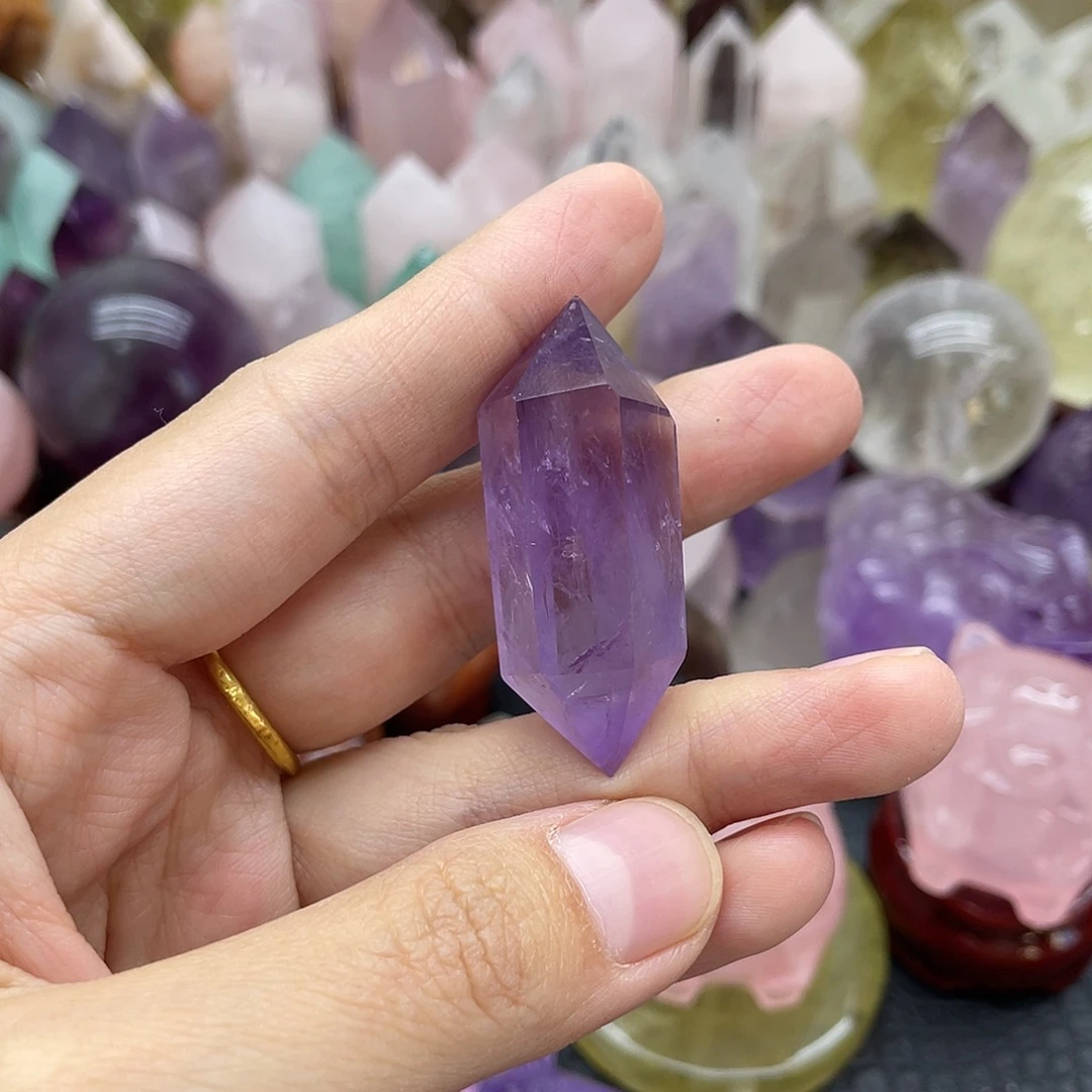 珠宝半成品水晶未镶嵌77紫水晶双尖