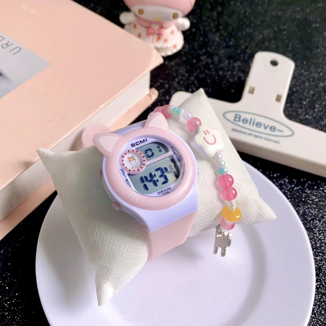 猫咪电子手表防水夜光儿童多功能小众小学生初中生手表可爱卡通表