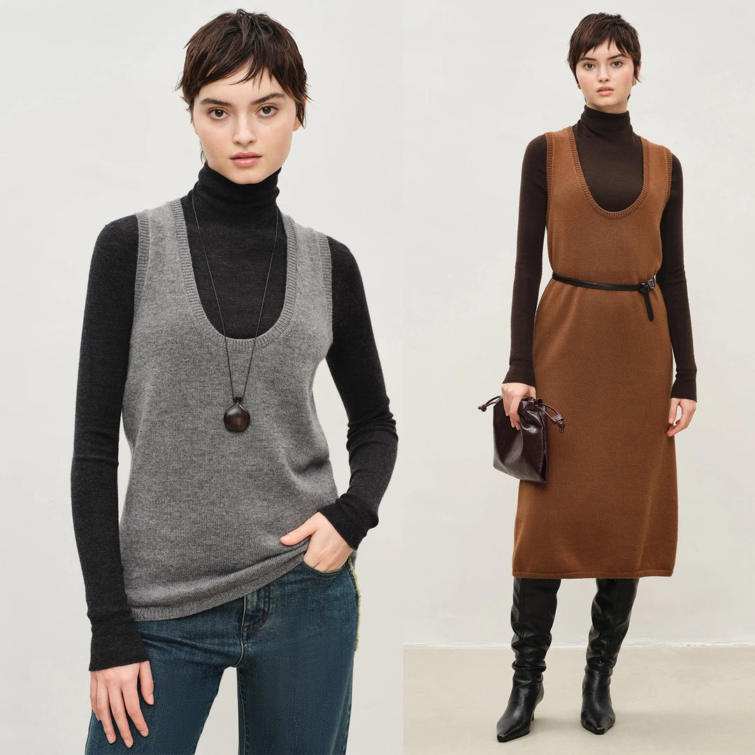 MARIUS“勺领2.0”极简休闲风羊毛羊绒佰搭基础打底勺领背心连衣裙