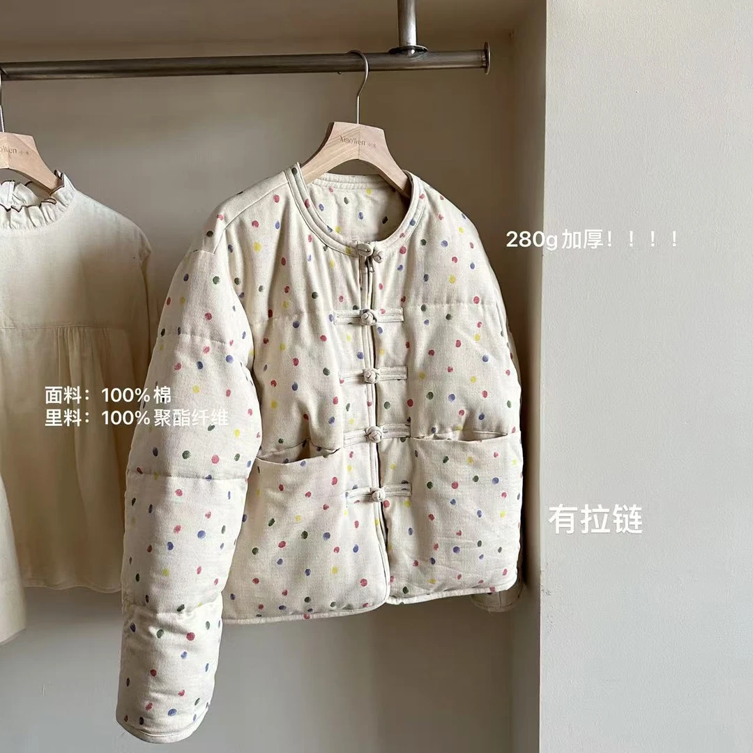 小文姐 W1005-早春波点时尚甜美减龄设计感休闲棉服外套上衣女