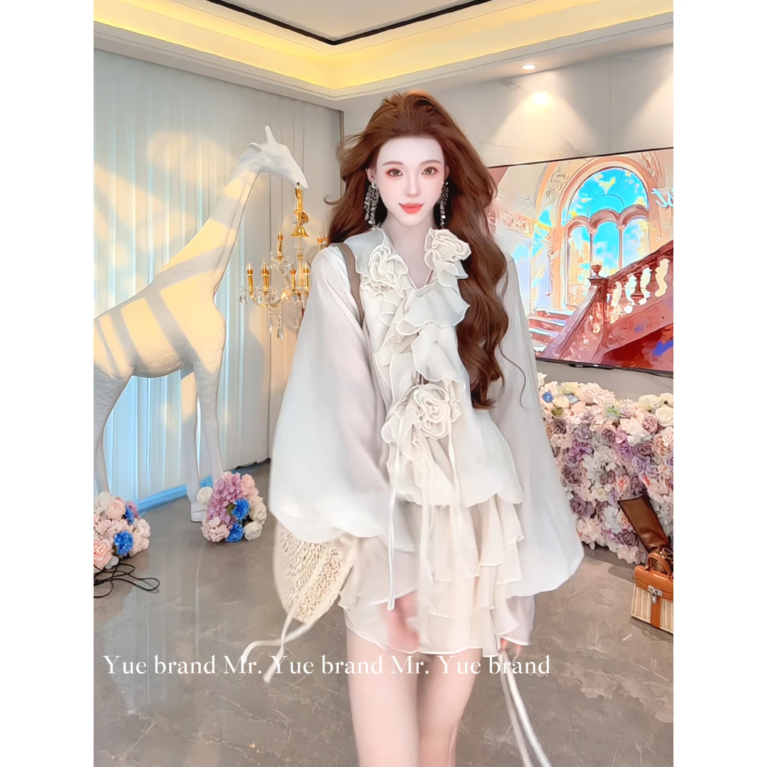 岳岳｜2025夏季新款【复古玫瑰】气质轻奢休闲重工小众连衣裙100915