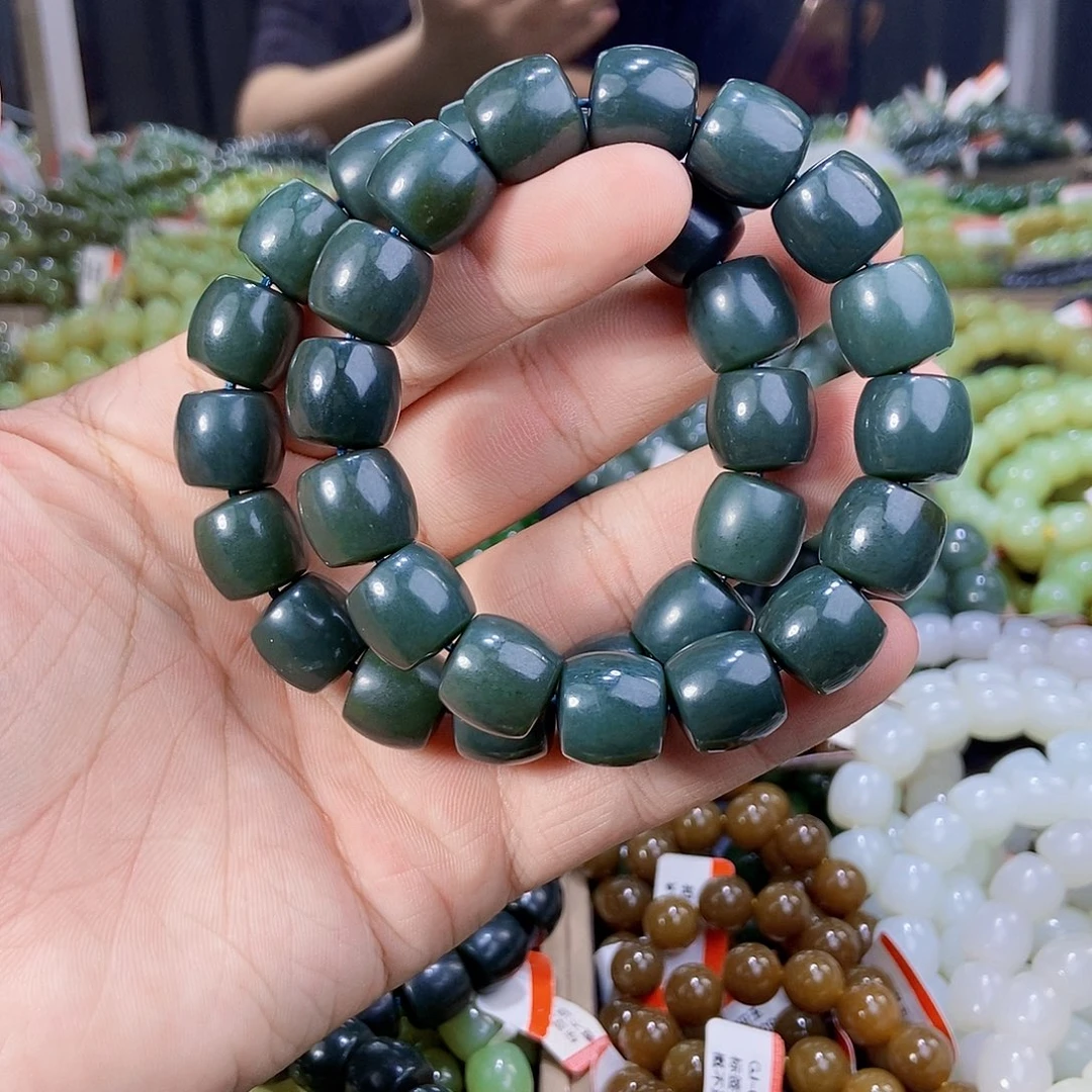 未镶嵌手串和田玉纯天然卡14新疆且末料沙枣青手串多样性发一