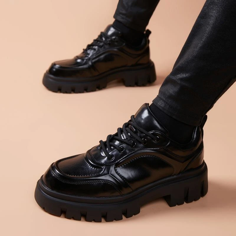 皮鞋男款2025新款增高年轻人运动男士休闲英伦风商务软皮潮鞋轻底