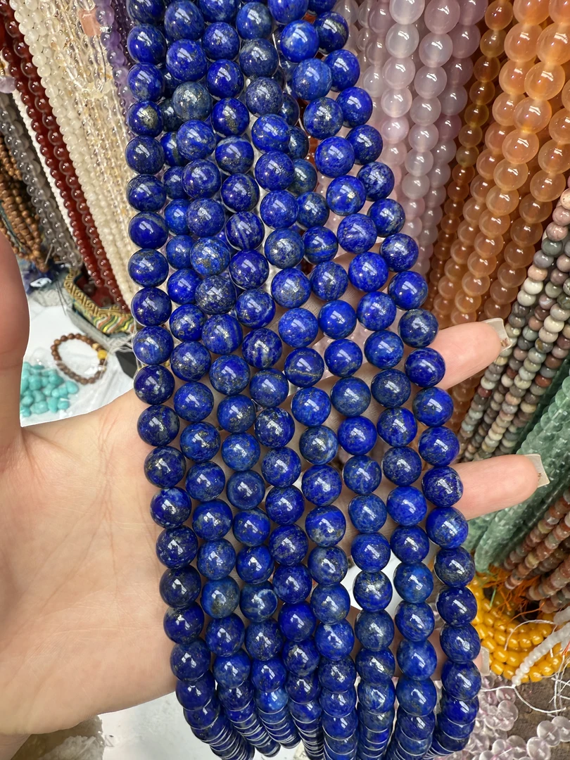 【高品质】9..8mm 天然青金石   珠宝半成品散珠diy批发
