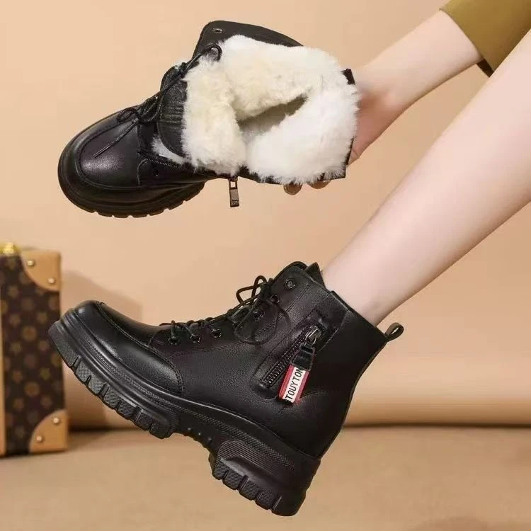 软皮厚底雪地靴加绒保暖靴2025秋冬季新款马丁靴女真皮软底皮靴