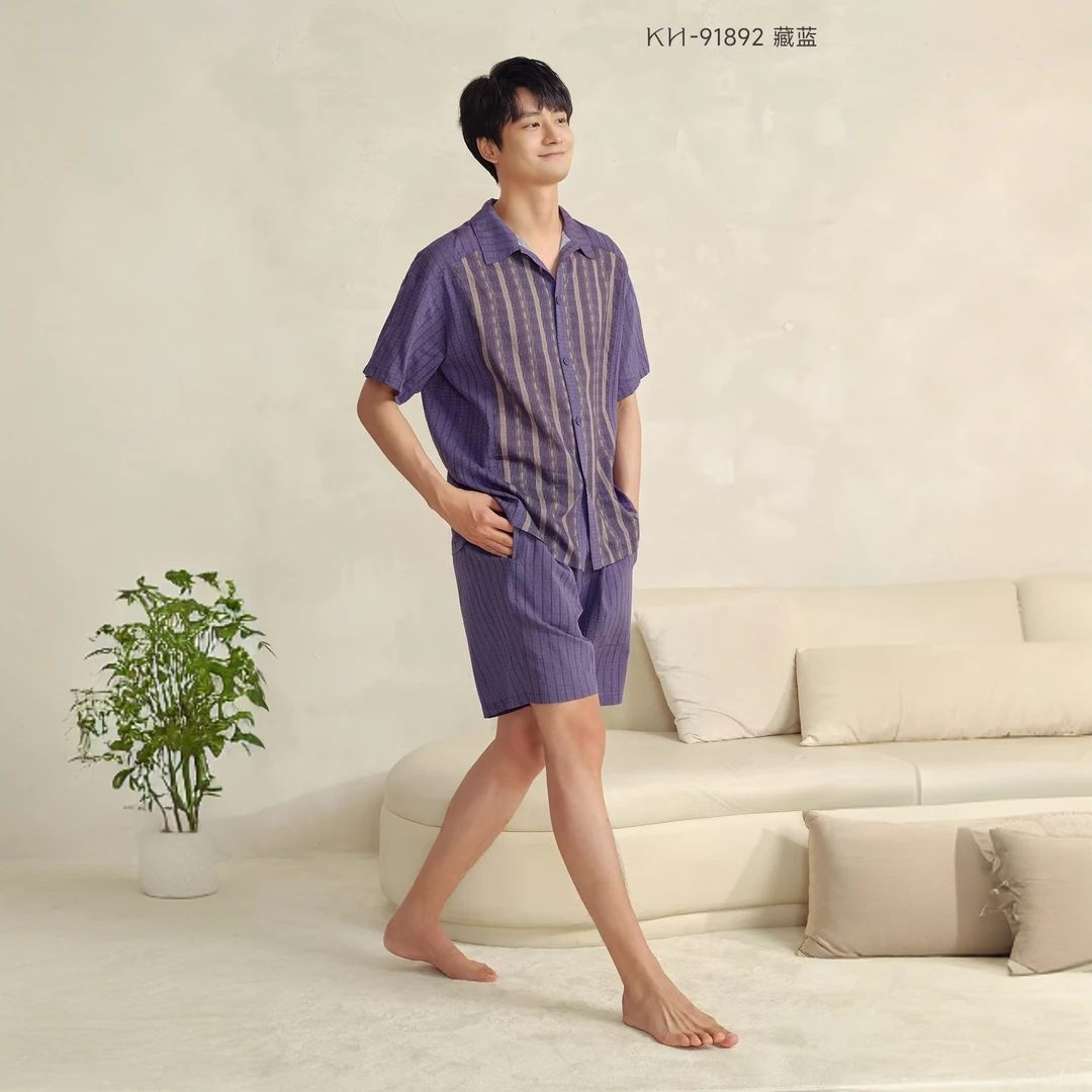 宽画男士夏季家居服套装舒适清爽透气翻领91892