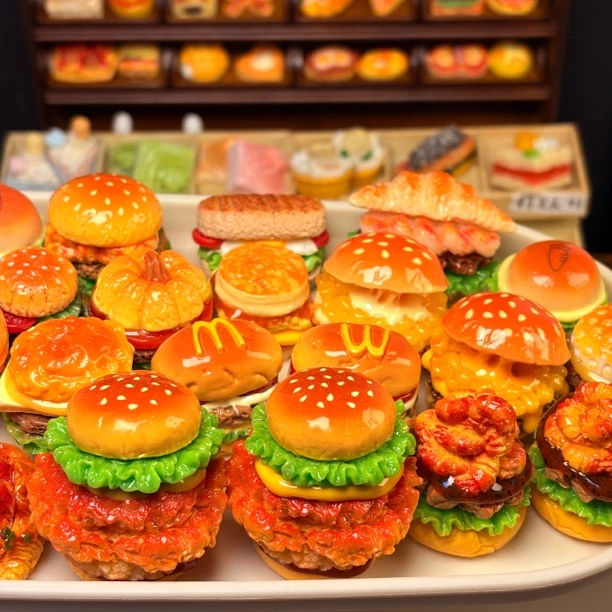 【全汉堡系列随机款】仿真食玩微缩美食优质树脂配件娃娃屋玩具