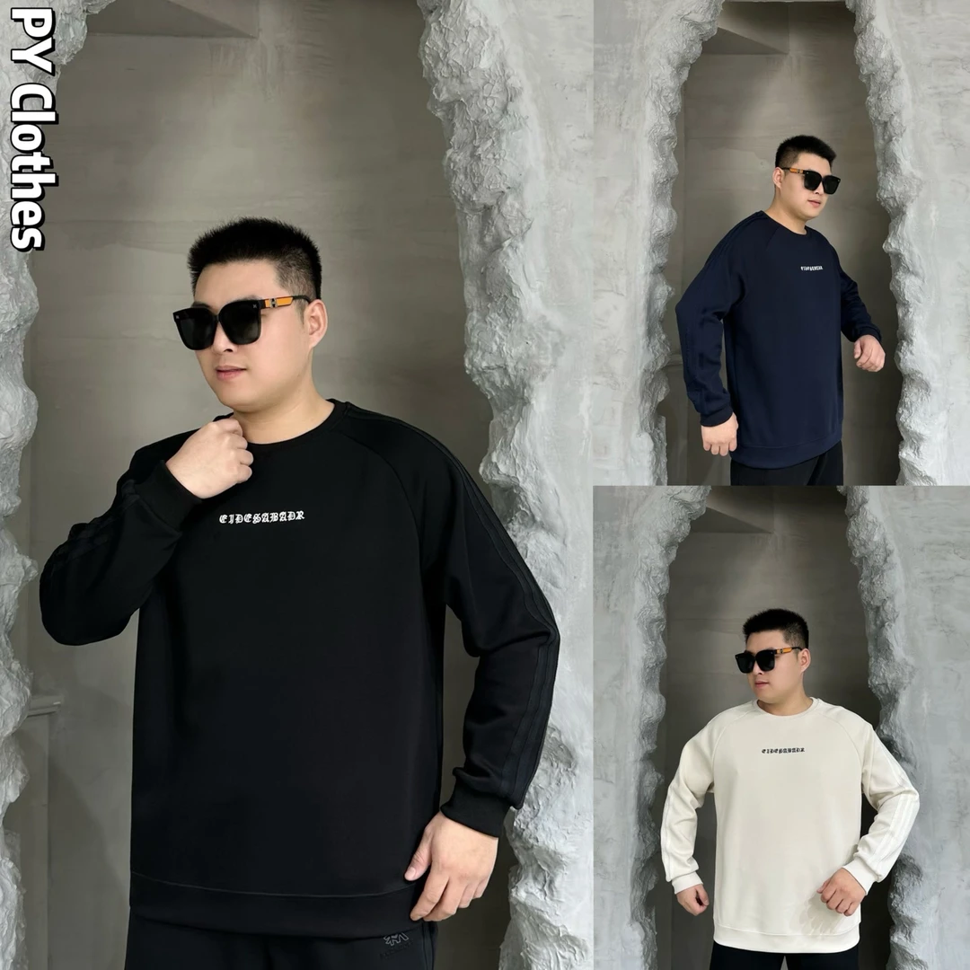 胖语大码男装 2025秋冬新款加厚简约百搭拼接织带休闲卫衣7080#N