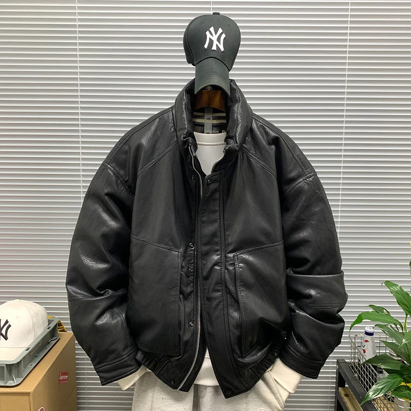 高品质立领PU皮羽绒服外套男款冬季时尚潮牌防风保暖痞帅休闲夹克