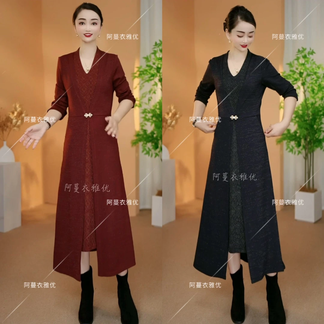 【衣雅严选】8070-2393#高定软精纺混纺银丝线开衫假两件连衣裙