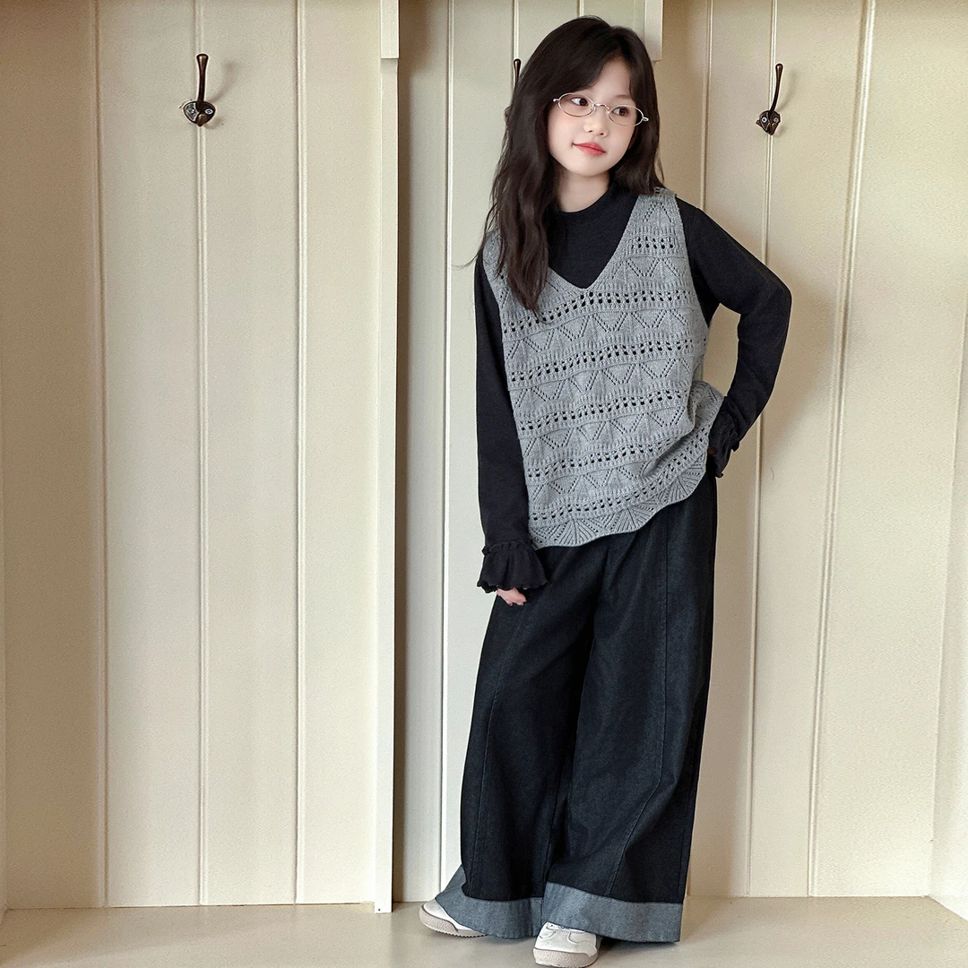 女童毛衣马甲三件套秋季2025新款儿童秋装韩系穿搭女大童早秋套装
