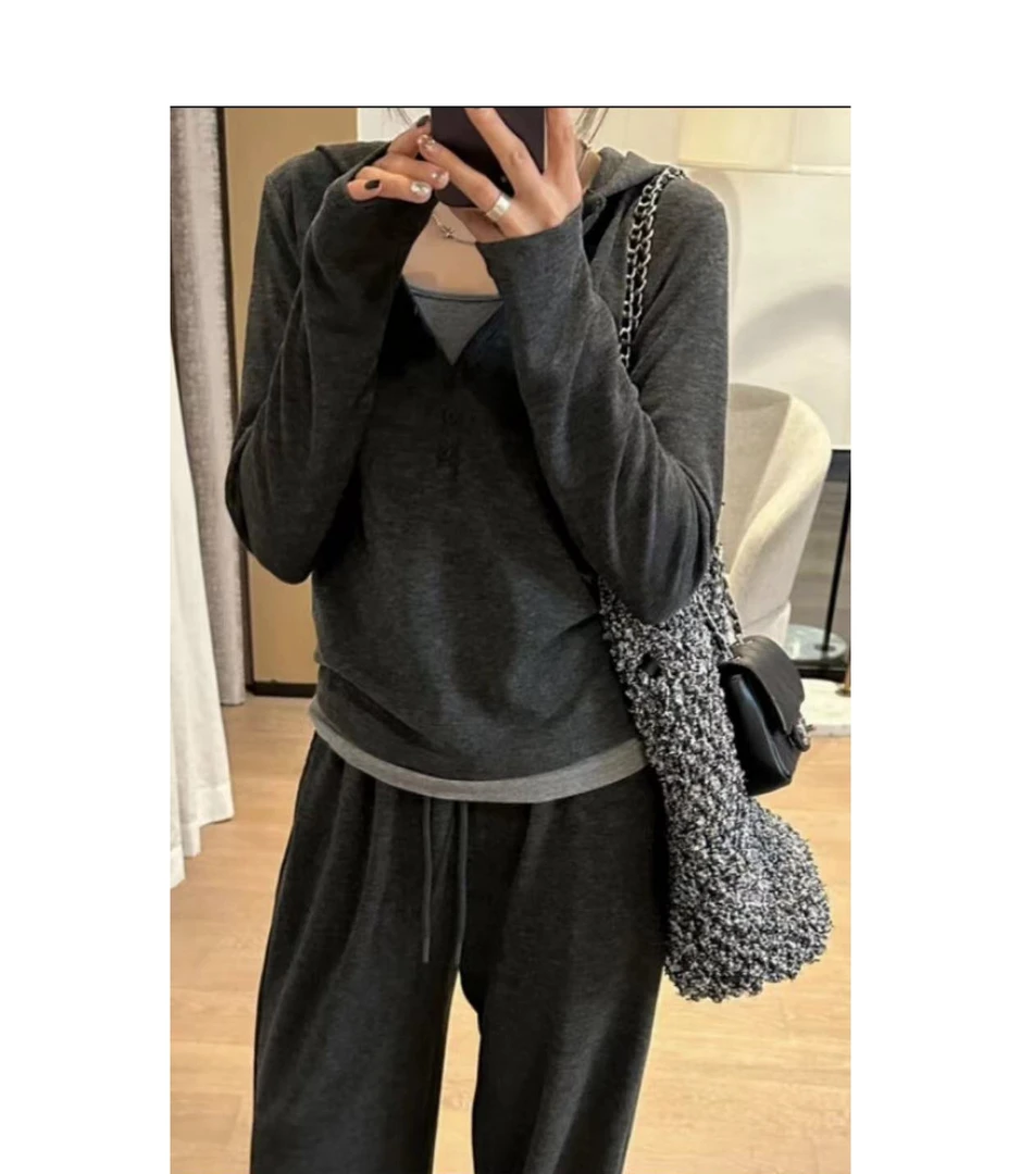 木禾家-（韩系连帽）连帽减龄显瘦遮肉假两件套头上衣