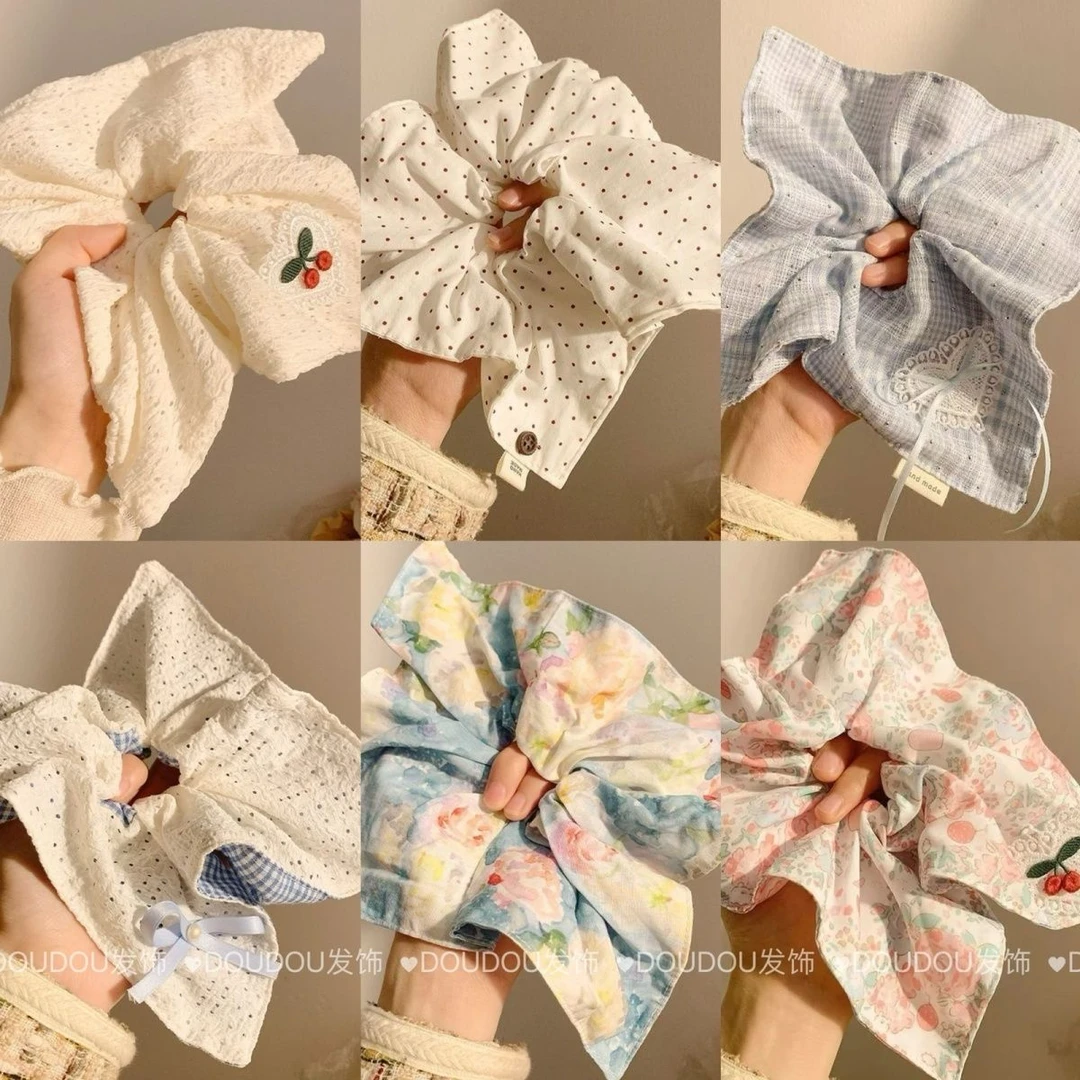 新款法式温柔碎花甜美方巾大肠发圈高级超大马尾头绳发饰头饰