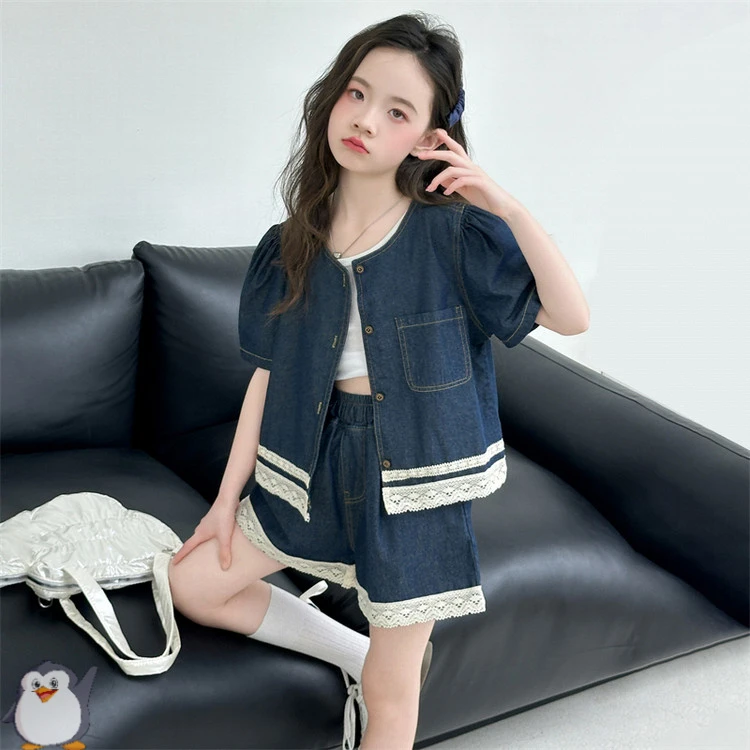 2025新款女童夏装牛仔两件套洋气网红大儿童夏季时髦套装适合小孩