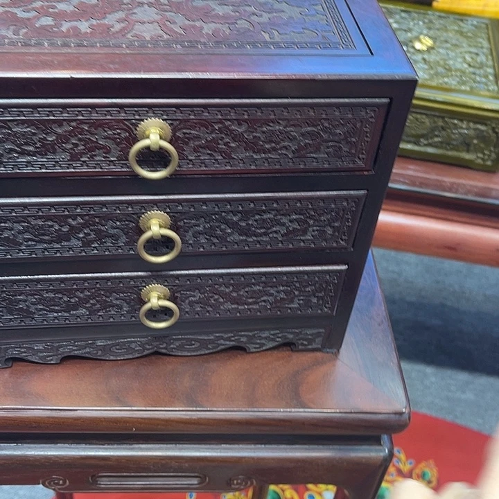 红酸枝木类家具红酸枝三抽小财柜