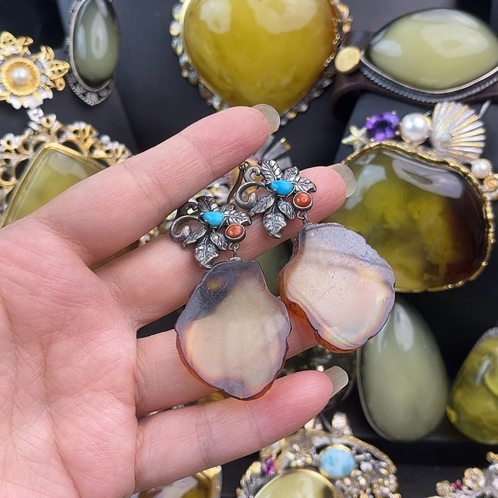 琥珀银S925镶嵌裸石