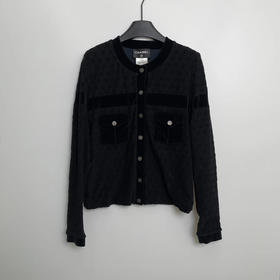 99新 Chanel/香奈儿 D500202/黑色拼接印花外套 /38码
