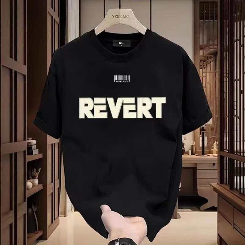 5夏季新款2025白色t恤男士短袖圆领美式体恤修身上衣半袖印花潮流