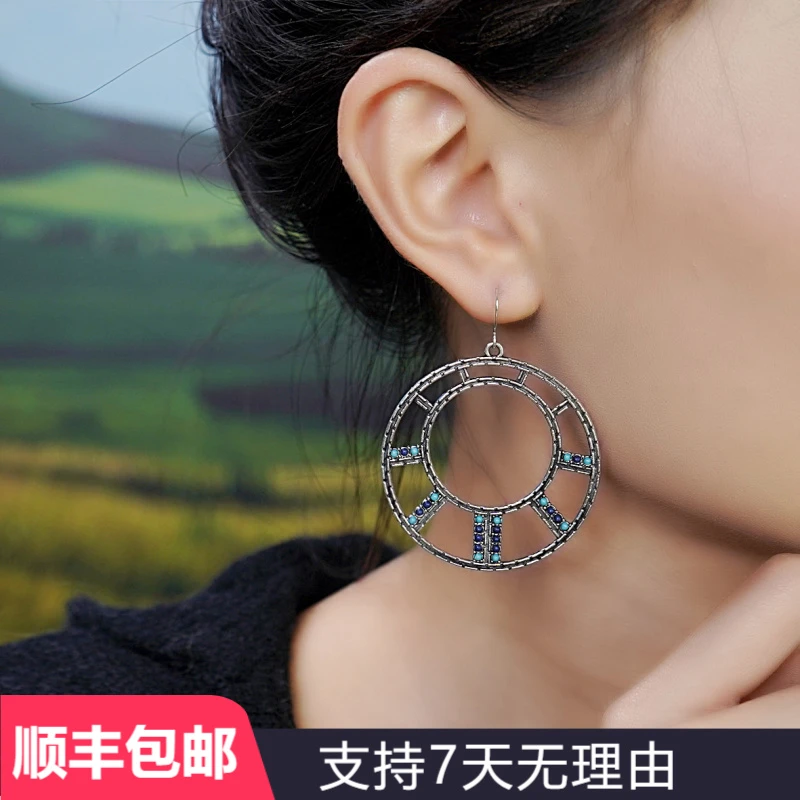 S12足银999耳钩气质时尚百搭复古手工国风素款个性耳环