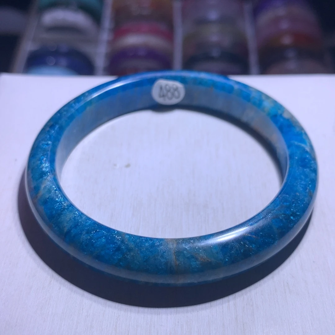 银S925镶嵌水晶手镯蓝磷灰60.4圈488