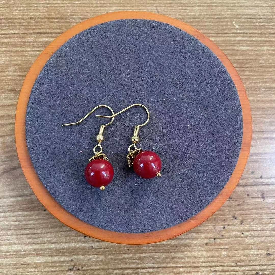 含辰砂工艺品卡10mm精美女款耳钩耳饰