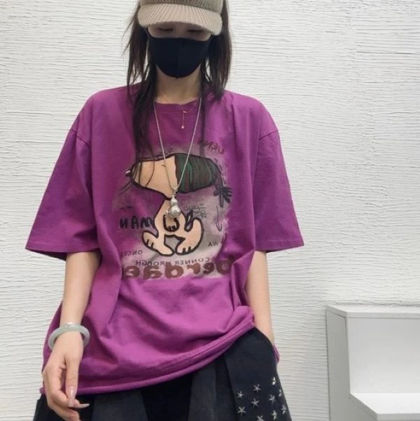 【6218卡通狗】潮流短袖宽松显瘦水洗时尚文艺百搭休闲设计师大版