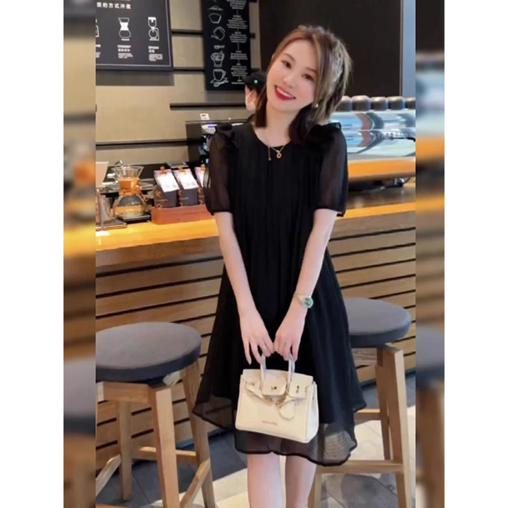 大码显瘦连衣裙女夏季新款胖mm高级感欧货气质高端爆款小黑裙子