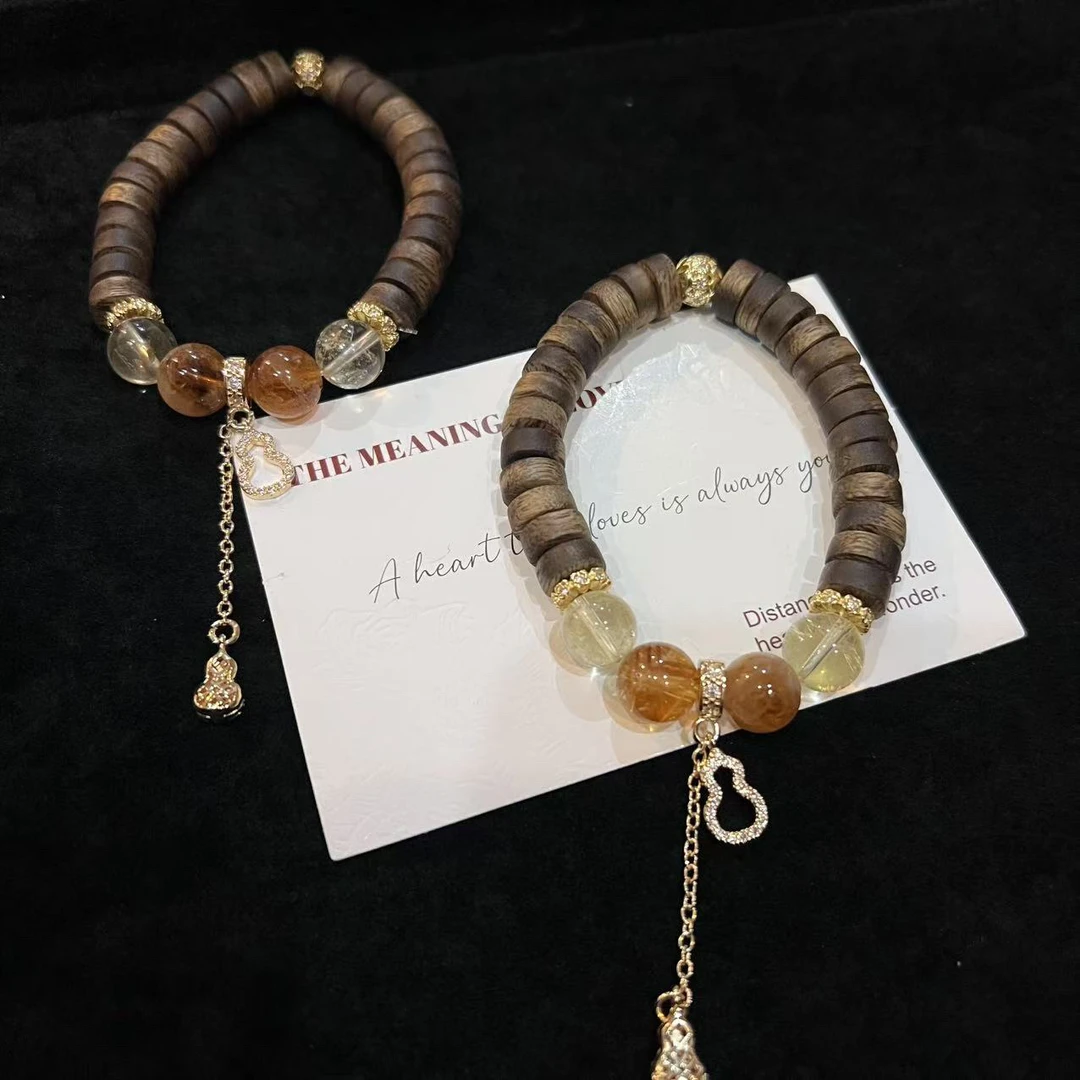 F675 黄塔晶+木质设计款手串 多样性发一