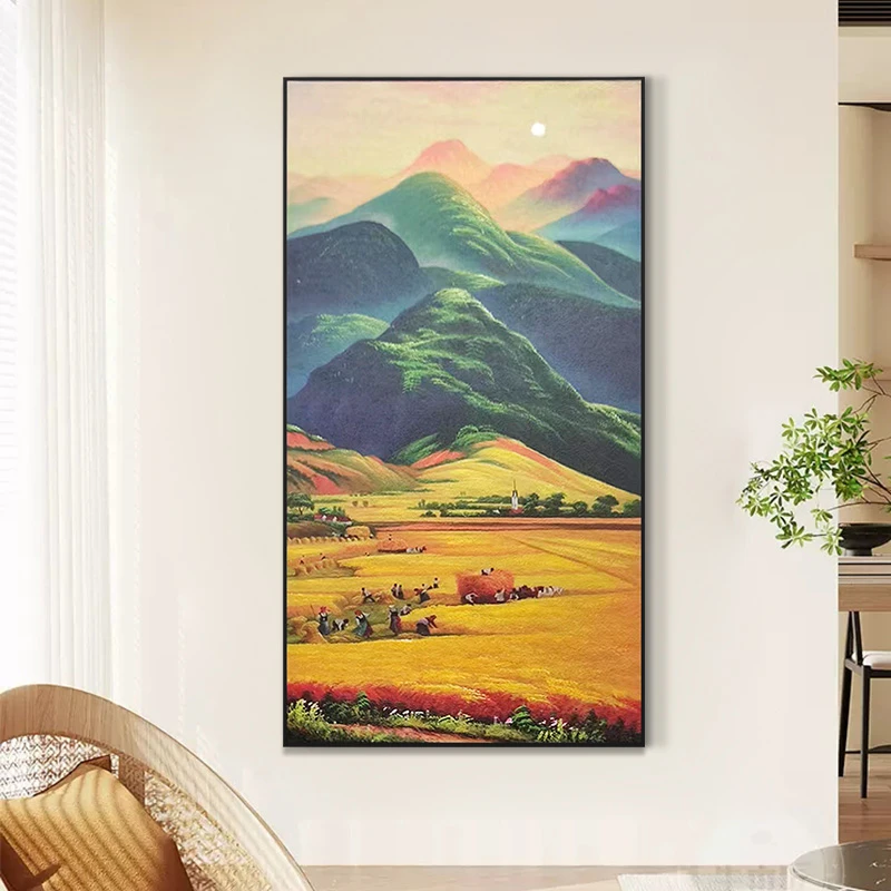 砂岩厚油肌理画 入户玄关现代轻奢装饰画 铝合金边框 巨人山80160