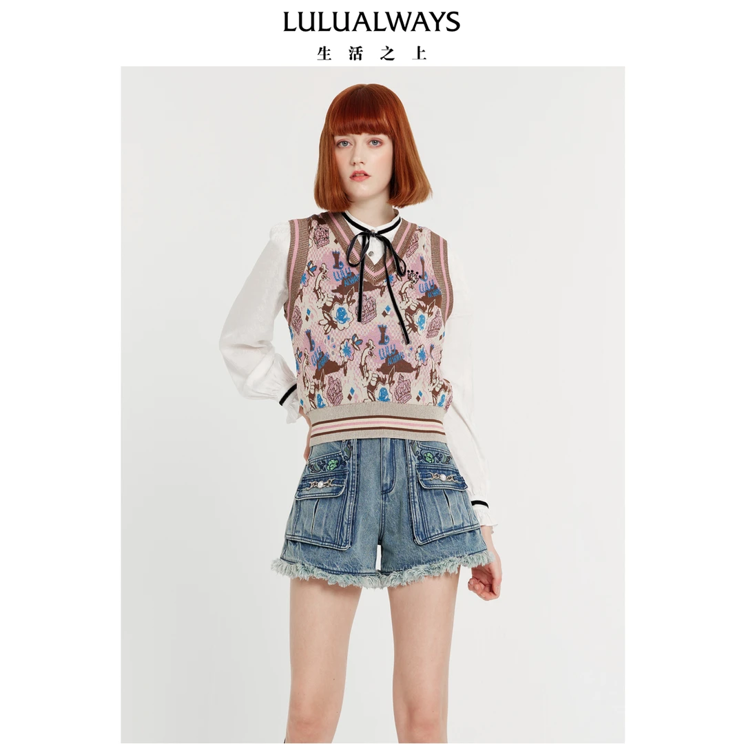 【千颂妮专享】LULUALWAYS24春季新款甜美减龄温柔学院风V领针织衫