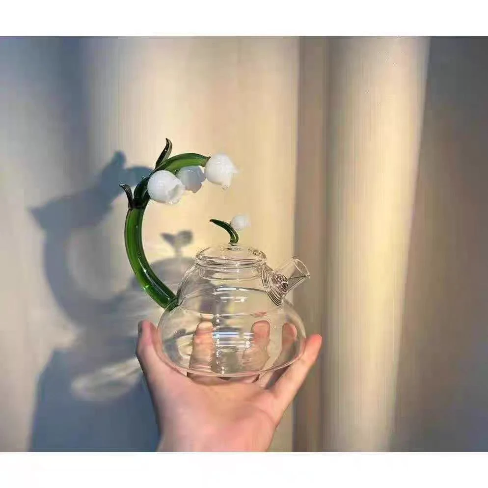 高颜值手工立体铃兰花高硼硅茶壶咖啡壶